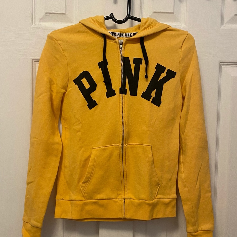 PINK mustard full zip sweater